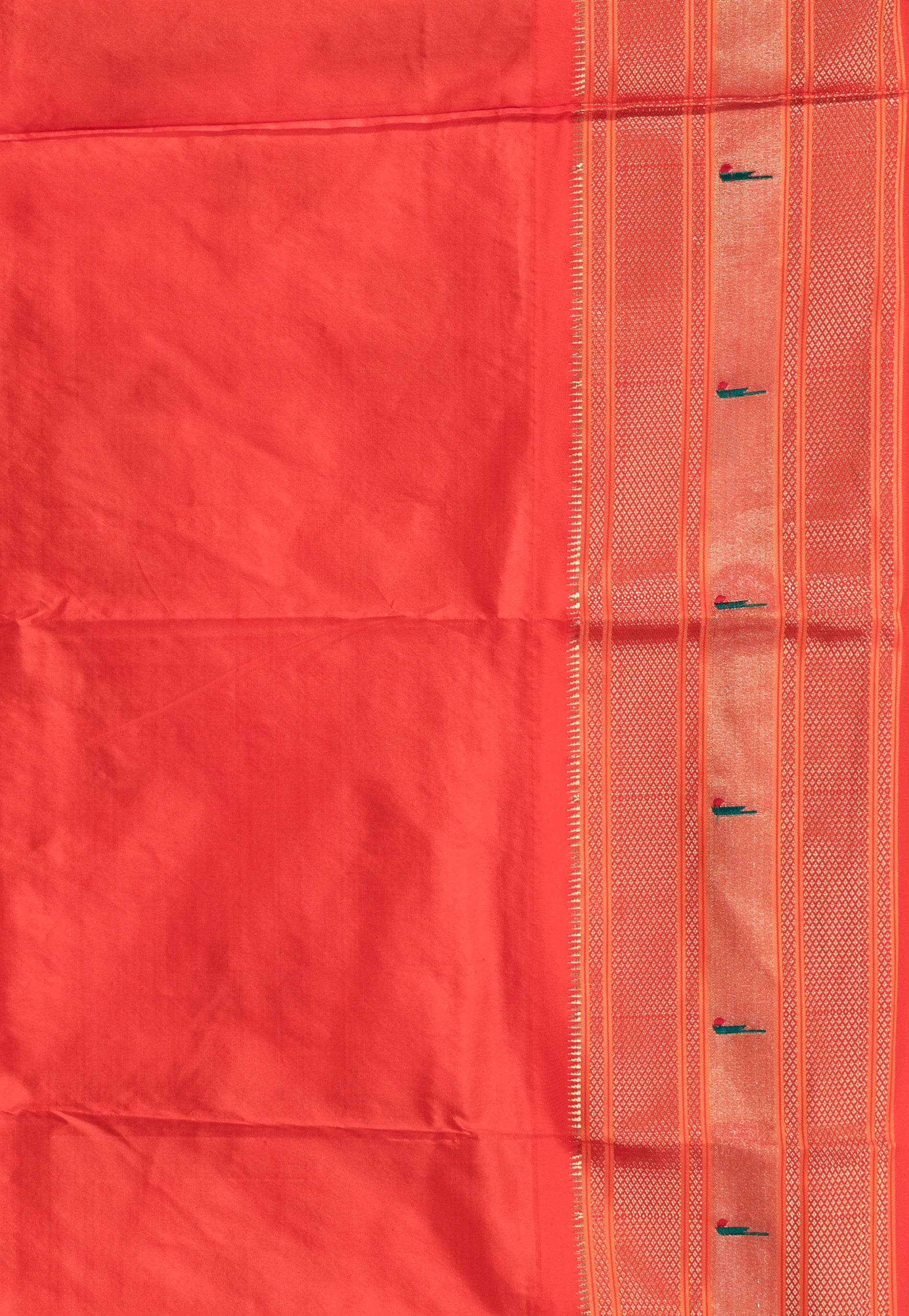 Black with Orange Border Paithani Silk Saree With Blouse Piece - Adi Akshoy & Co.