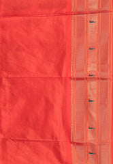 Black with Orange Border Paithani Silk Saree With Blouse Piece - Adi Akshoy & Co.