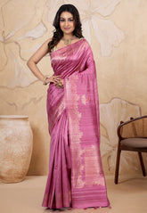 Rani Pink Pure Tussar Silk with Blouse Piece - Adi Akshoy & Co.