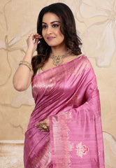 Rani Pink Pure Tussar Silk with Blouse Piece - Adi Akshoy & Co.
