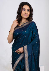 Midnight Blue Mashru Silk Saree with Blouse Piece - Adi Akshoy & Co