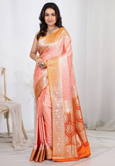 Light Pink Pastel Banarasi Silk Saree With Blouse Piece - Adi Akshoy & Co