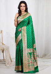 Bottle Green Wedding Banarasi Silk Saree with Blouse Piece - Adi Akshoy & Co