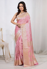 Onion Pink Pastel Banarasi Silk Saree With Blouse Piece - Adi Akshoy & Co