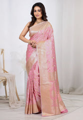 Onion Pink Pastel Banarasi Silk Saree With Blouse Piece - Adi Akshoy & Co