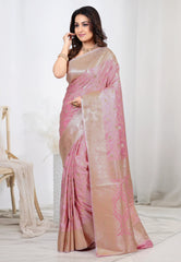 Onion Pink Pastel Banarasi Silk Saree With Blouse Piece - Adi Akshoy & Co