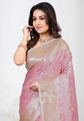 Onion Pink Pastel Banarasi Silk Saree With Blouse Piece - Adi Akshoy & Co