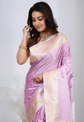 Light Purple Pastel Banarasi Saree With Blouse Piece - Adi Akshoy & co.