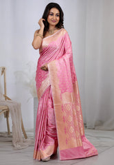 Pastel Pink Banarasi Saree With Blouse Piece - Adi Akshoy & co.