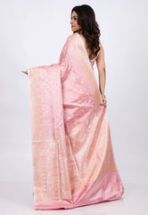 Pastel Pink Banarasi Saree With Blouse Piece - Adi Akshoy & co.