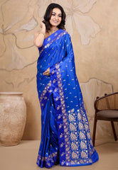 Royal Blue Mashru Silk Saree with Blouse Piece - Adi Akshoy & co.
