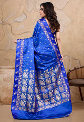 Royal Blue Mashru Silk Saree with Blouse Piece - Adi Akshoy & co.