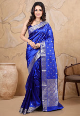 Royal Blue Pure Katan Silk Saree With Blouse Piece - Adi Akshoy & co.