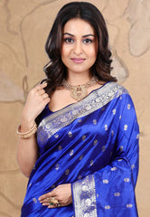 Royal Blue Pure Katan Silk Saree With Blouse Piece - Adi Akshoy & co.
