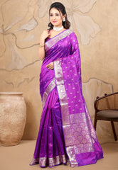 Purple Pure Katan Silk Saree with Blouse Piece - Adi Akshoy & co.