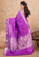Purple Pure Katan Silk Saree with Blouse Piece - Adi Akshoy & co.