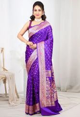 Purple Wedding Banarasi Silk Saree with Blouse Piece - Adi Akshoy & co.