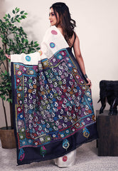 Off White Pure Silk Kantha Saree With Blouse Piece - Adi Akshoy & Co.
