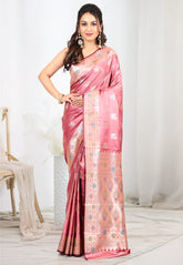 Onion Pink Mashru Silk Saree with Blouse Piece - Adi Akshoy & co.