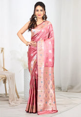 Onion Pink Mashru Silk Saree with Blouse Piece - Adi Akshoy & co.