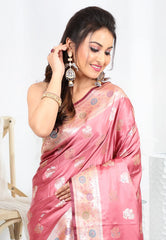 Onion Pink Mashru Silk Saree with Blouse Piece - Adi Akshoy & co.