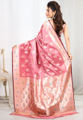 Onion Pink Mashru Silk Saree with Blouse Piece - Adi Akshoy & co.