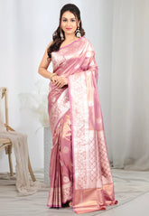 Mauve Pink Tissue Silk Saree with Blouse Piece - Adi Akshoy & co.