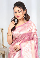 Mauve Pink Tissue Silk Saree with Blouse Piece - Adi Akshoy & co.