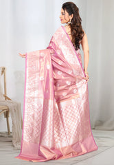 Mauve Pink Tissue Silk Saree with Blouse Piece - Adi Akshoy & co.