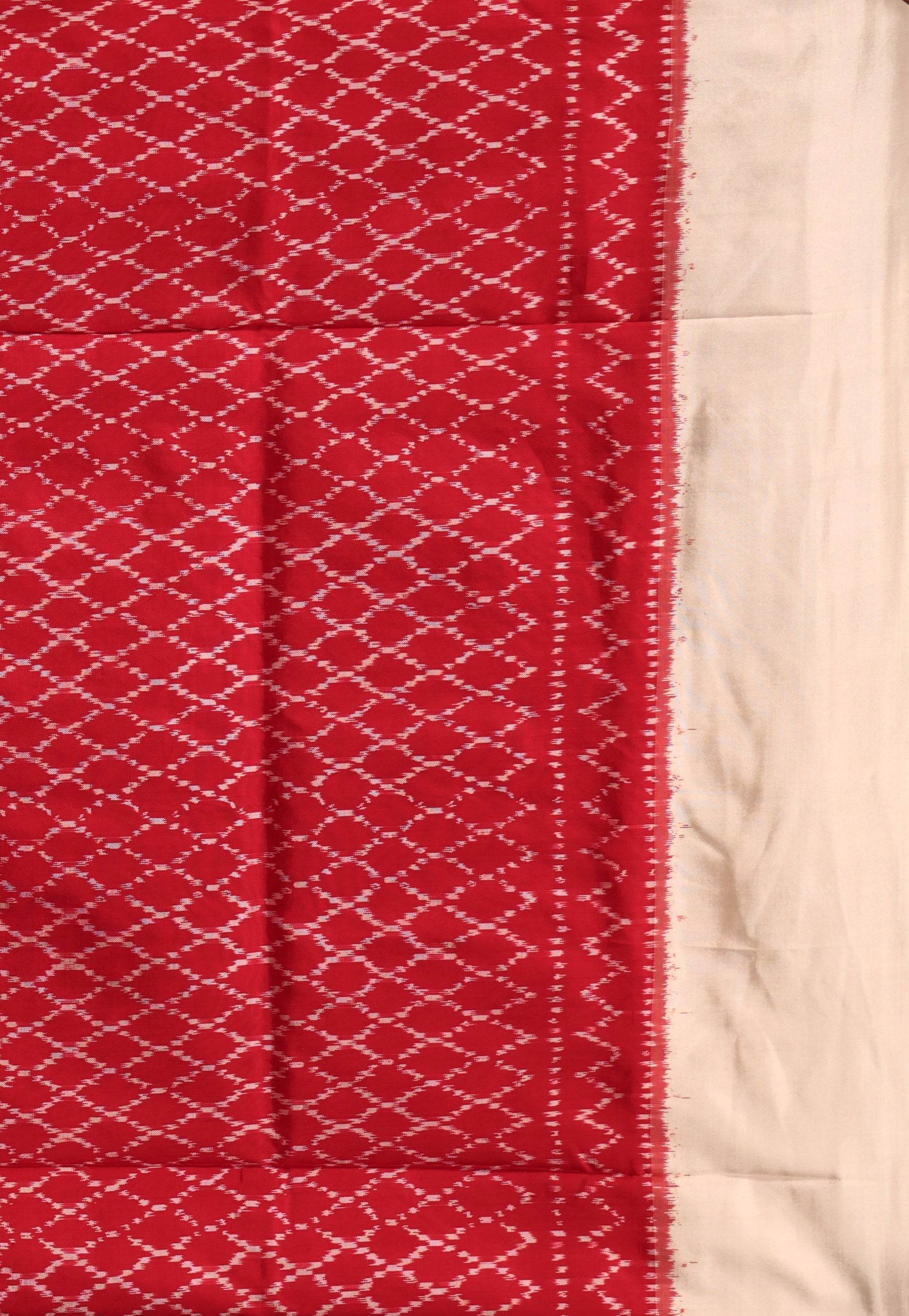 Off White base Ganga Jamuna Border (Red and Black) Ikkat Saree With Blouse Piece - Adi Akshoy & Co.