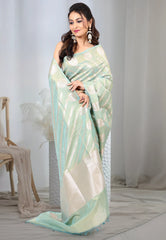 Sky Blue Tissue Silk Saree with Blouse Piece - Adi Akshoy & co.