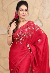 Red Kantha Saree With Blouse Piece - Adi Akshoy & co.