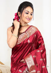 Maroon Pure Katan Silk Saree with Blouse Piece - Adi Akshoy & co.