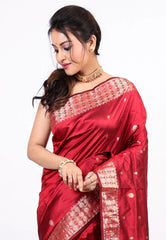 Maroon Pure Katan Silk Saree with Blouse Piece - Adi Akshoy & co.