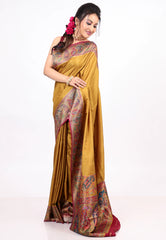 Mustard Yellow Kani Silk Saree with Blouse Piece - Adi Akshoy & co.