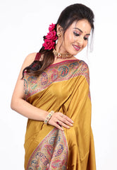Mustard Yellow Kani Silk Saree with Blouse Piece - Adi Akshoy & co.