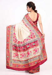 Beige Cream colour Kani Silk Saree with Blouse Piece - Adi Akshoy & co.