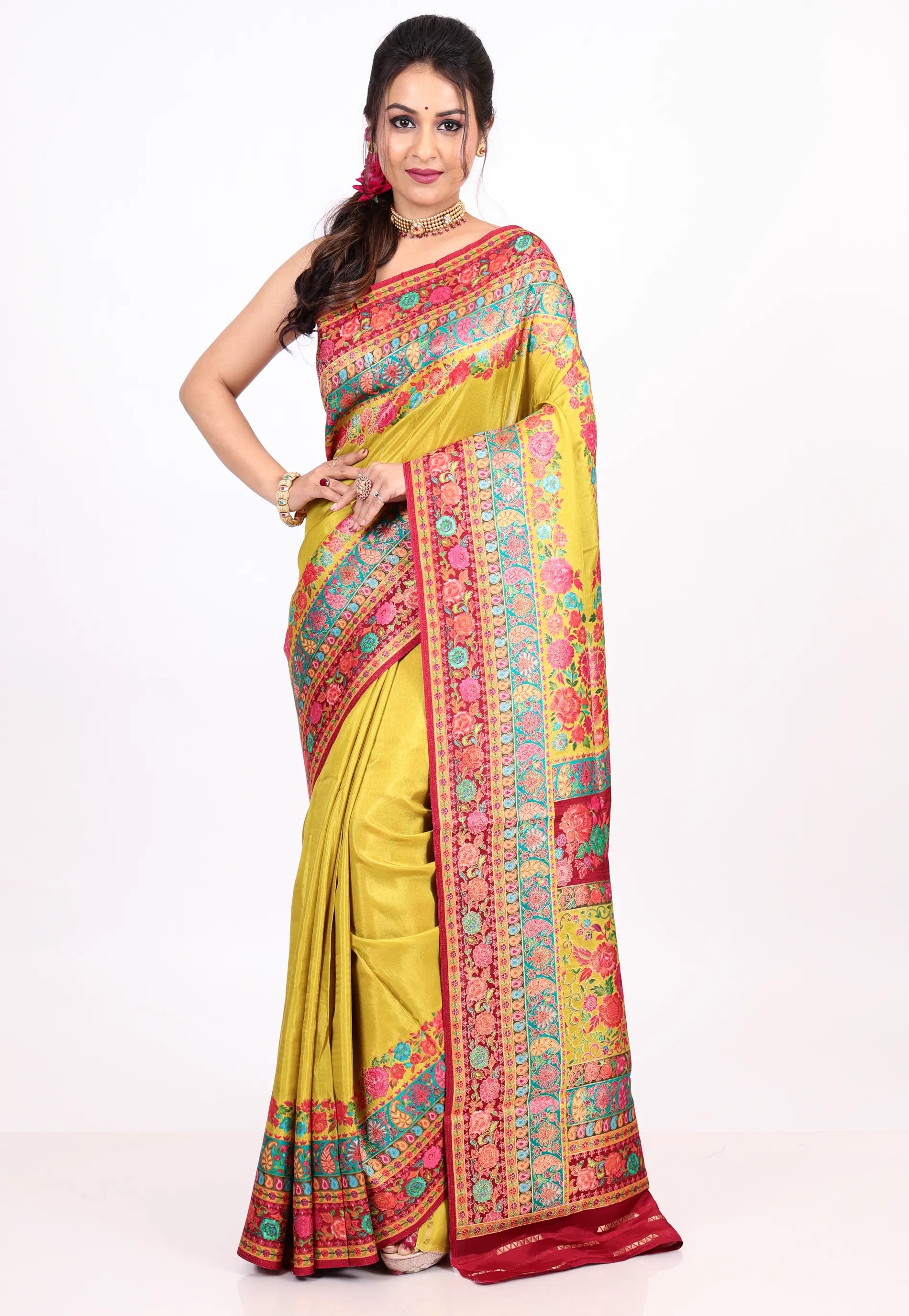 Mustard Yellow Kani Silk Saree with Blouse Piece - Adi Akshoy & co.