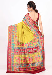 Mustard Yellow Kani Silk Saree with Blouse Piece - Adi Akshoy & co.