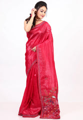Rani Crush Tissue Kantha Saree With Blouse Piece - Adi Akshoy & co.