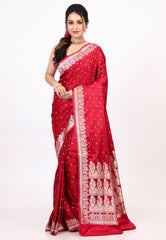 Red Mashru Silk Saree with Blouse Piece - Adi Akshoy & co.