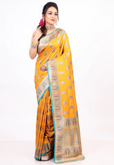 Mustard Yellow Kani Silk Saree with Blouse Piece - Adi Akshoy & co.