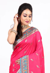 Rani Pink Kani Silk Saree with Blouse Piece - Adi Akshoy & co.