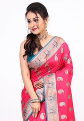 Rani Pink Kani Silk Saree with Blouse Piece - Adi Akshoy & co.