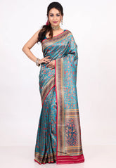 Feroza Blue Kani Silk Saree with Blouse Piece - Adi Akshoy & co.
