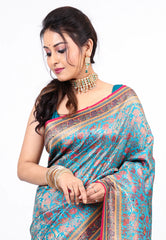 Feroza Blue Kani Silk Saree with Blouse Piece - Adi Akshoy & co.