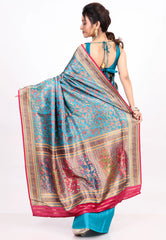 Feroza Blue Kani Silk Saree with Blouse Piece - Adi Akshoy & co.