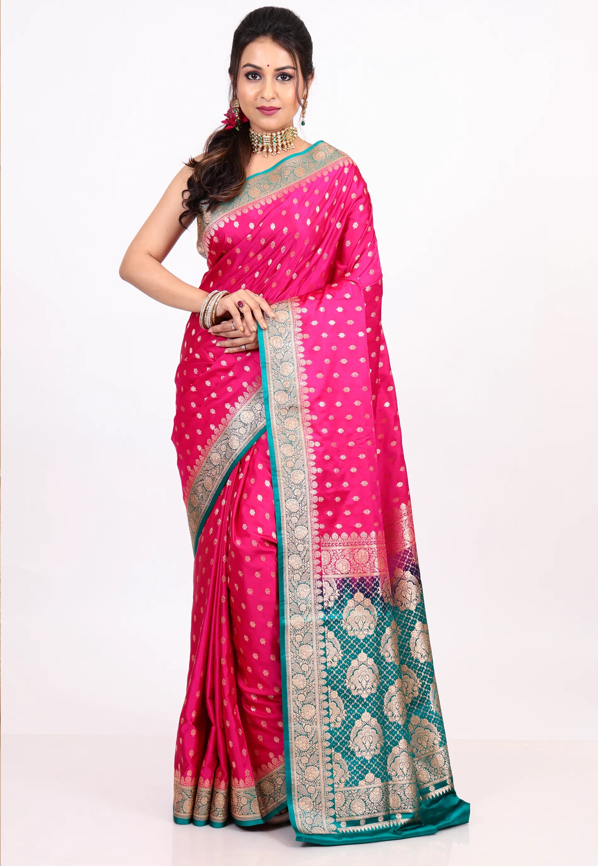 Rani Pink Wedding Banarasi Silk Saree with Blouse Piece - Adi Akshoy & co.
