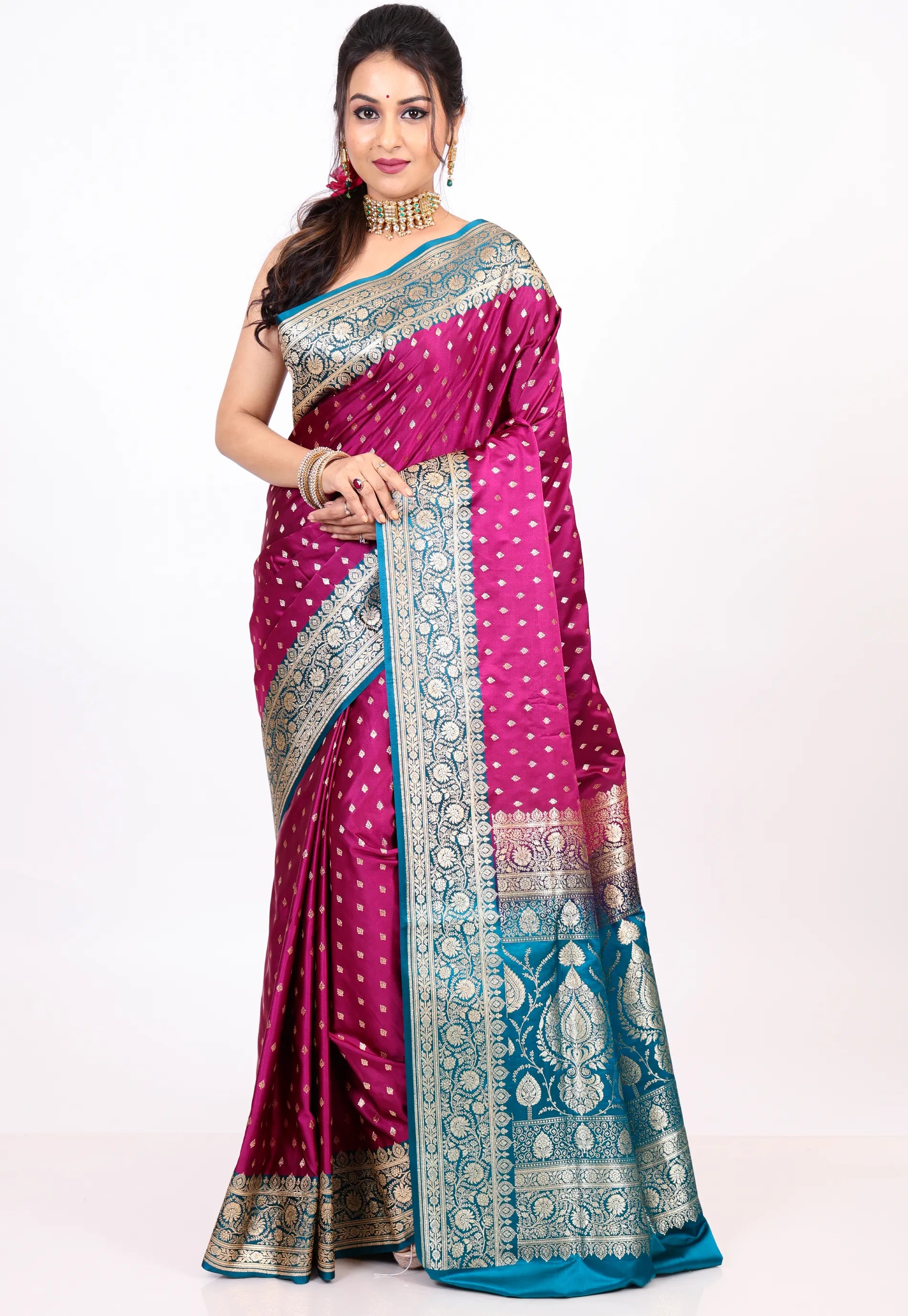 Magenta Wedding Banarasi Silk Saree with Blouse Piece - Adi Akshoy & co.