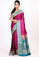 Magenta Wedding Banarasi Silk Saree with Blouse Piece - Adi Akshoy & co.
